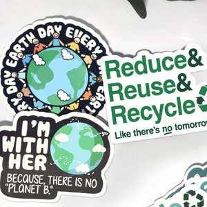 Earth Day Sticker Pack, WATERPROOF vinyl Recycling Stickers, cute environment stickers for water bottle or laptop decal, environmental quote