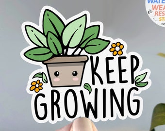 Keep Growing Plant Sticker para botella de agua, pegatina de vinilo IMPERMEABLE para hidrofrasco, calcomanía para computadora portátil, linda pegatina de jardinería, cita positiva