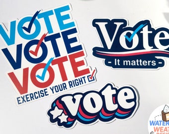 Vote Sticker Pack, 2024 voting sticker set, WATERPROOF vinyl decals, election stickers, vote blue democracy sticker for laptop water bottle