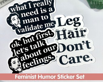 Funny Feminist Sticker Pack for Women: Waterproof Vinyl Decal Set with Female Empowerment Quotes and Retro Vintage Art