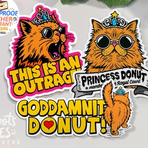 Princess Donut Sticker Pack, Dungeon Crawler Carl sticker set, BootsTees decals, Goddamnit Donut This is an Outrage, Royal Court WATERPROOF