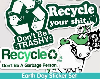 Recycling Sticker Pack, Funny Stickers for Earth Day, Stickers for water bottle, recycle sticker for laptop, WATERPROOF vinyl decals, symbol