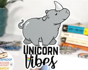 Unicorn Sticker for laptop, cute sticker, WATERPROOF Water Bottle decal, funny quote sticker with art, rhinoceros sticker, unique rhino gift