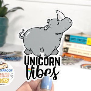Unicorn Sticker for laptop, cute sticker, WATERPROOF Water Bottle decal, funny quote sticker with art, rhinoceros sticker, unique rhino gift image 1