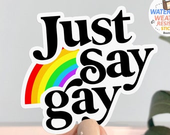 Just Say Gay Sticker, WATERPROOF LGBTQ ally Sticker, anti Florida sticker, support gay rights, lgbt pride, ok to say gay decal, BootsTees