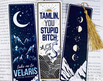 Conjunto de marcadores ACOTAR, SJM Merch para amantes de la romance, Marcador de página Velaris, Cita divertida de Tamlin, Regalo librero para lectoras, Tatuaje Feyre