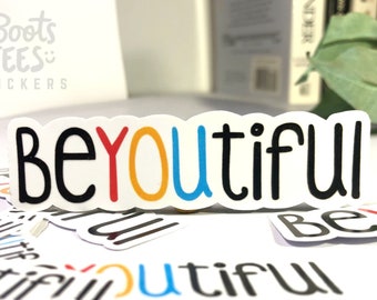 BeYOUtiful Sticker Pack, aesthetic WATERPROOF stickers for water bottle, positive affirmation decals, self love quote, body positivity, cute