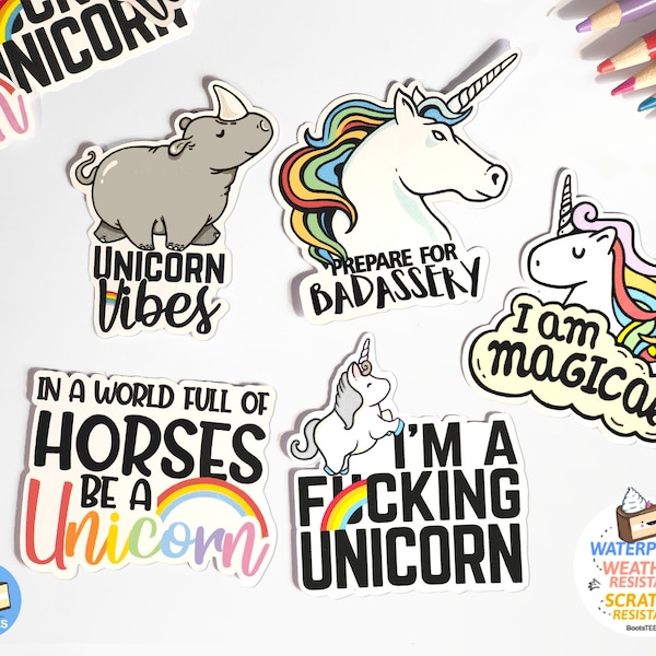 Cute Unicorn Sticker Pack, WATERPROOF sticker set for water bottles, self love stickers for women, rainbow lgbtq pride sticker, BootsTees