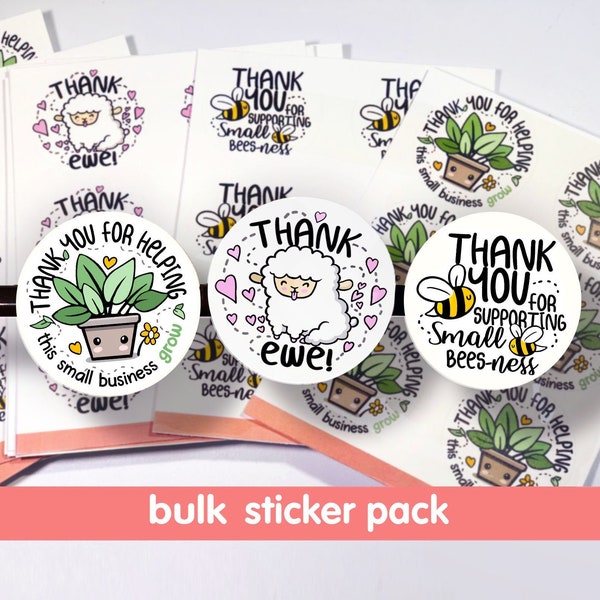 1.67" Cute Thank You Sticker Variety Pack for Small Business, stickers for packages, kawaii business stickers small biz packing inserts bulk