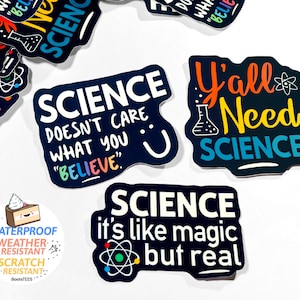 Cute Science Stickers for Laptop or water bottle, sticker pack, graphic stickers with quotes, science teacher gift, waterproof sticker set