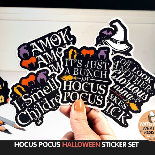 Hocus Pocus Stickers for Halloween, Stickers for hydroflask, fall sticker pack, WATERPROOF Halloween decals, witch sticker set, BootsTees
