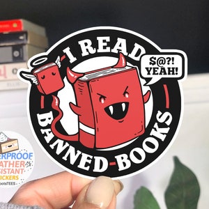 Leí la etiqueta de libros prohibidos, etiqueta de lectura divertida, pegatinas de amante de libros IMPERMEABLES para lectores, etiqueta literaria, etiqueta de bibliotecario, BootsTees