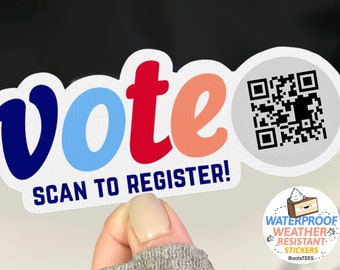 QR Code Vote Sticker for Car, 5.25" Vote Bumper Sticker, Register to Vote Qr Code, 2024 election sticker, blue retro WATERPROOF vinyl decal