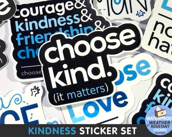 Kindness Sticker Pack, WATERPROOF choose kind sticker for tumbler, kindness matters quote stickers for kids, cute be kind sticker set decals