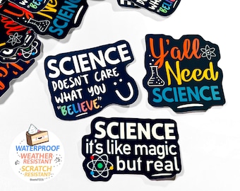 Cute Science Stickers for Laptop or water bottle, sticker pack, graphic stickers with quotes, science teacher gift, waterproof sticker set