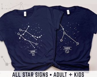 Star Sign Constellation Shirts | Matching Couples Tees, Zodiac Tshirt, Astrology Gift, His and Her Zodiac Shirts, matching family tshirts