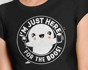I'm Just Here for the Boos, adult Halloween Party tee, Women Halloween Costume Tshirt, cute Halloween graphic tee, BootsTees, kawaii ghost
