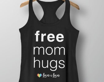 Free Mom Hugs Tank Top | Women LGBT Mom Tank, gay ally shirt, lgbtq pride tank, gay parent t shirt, trans rights love is love rainbow heart