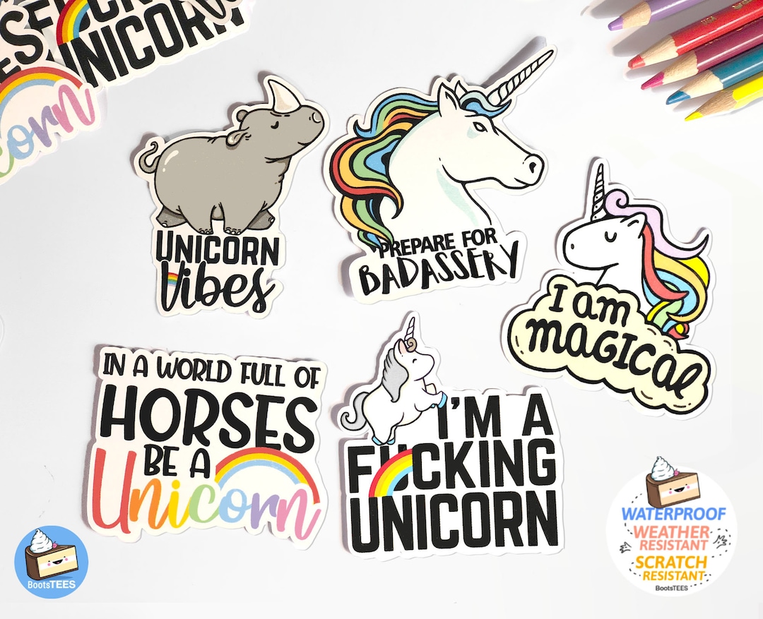 Cute Unicorn Sticker Pack, WATERPROOF Sticker Set for Water Bottles ...
