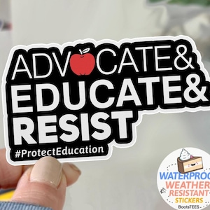 Pegatina "Defender, educar y resistir", pegatina "Salvar el Departamento de Educación", vinilo IMPERMEABLE, pegatina anti Trump para profesores, cita