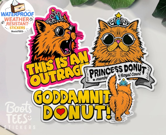 Princess Donut Sticker Pack: Dungeon Crawler Carl sticker set, BootsTees WATERPROOF decals, Goddamnit Donut This is an Outrage, Royal Court