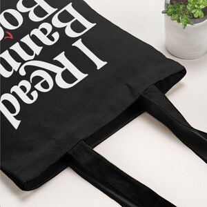I Read Banned Books Tote Bag, Hand Drawn Funny Reading Quote Gift for Book Lovers, Canvas Carryall with Book Humor Slogan, BootsTees Totebag image 5