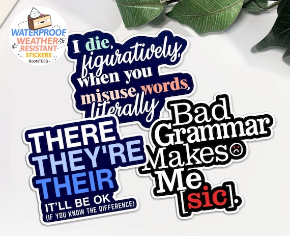 Grammar Sticker Pack, English teacher stickers for water bottle or laptop, stickers with quote, stickers for writer, gift idea, WATERPROOF