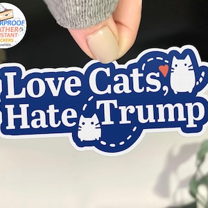 Pegatina "Amo a los gatos y odio a Trump", pegatina de "Mujer sin hijos con gatos", divertida calcomanía anti-Trump, vota a Kamala Harris como presidenta en las elecciones de 2024, vinilo IMPERMEABLE
