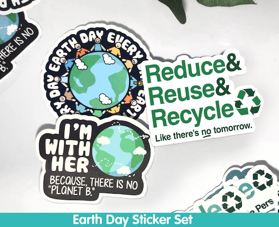 Earth Day Sticker Pack, WATERPROOF vinyl Recycling Stickers, cute environment stickers for water bottle or laptop decal, environmental quote