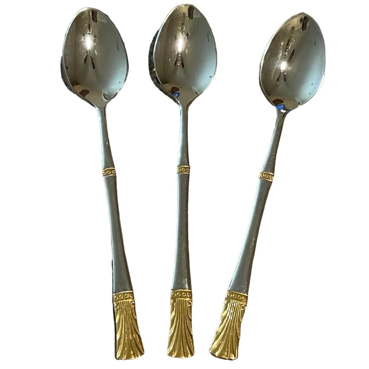 Baek San Royal Demitasse Spoons 18-8 Stainless Gold Trim Lot of 3