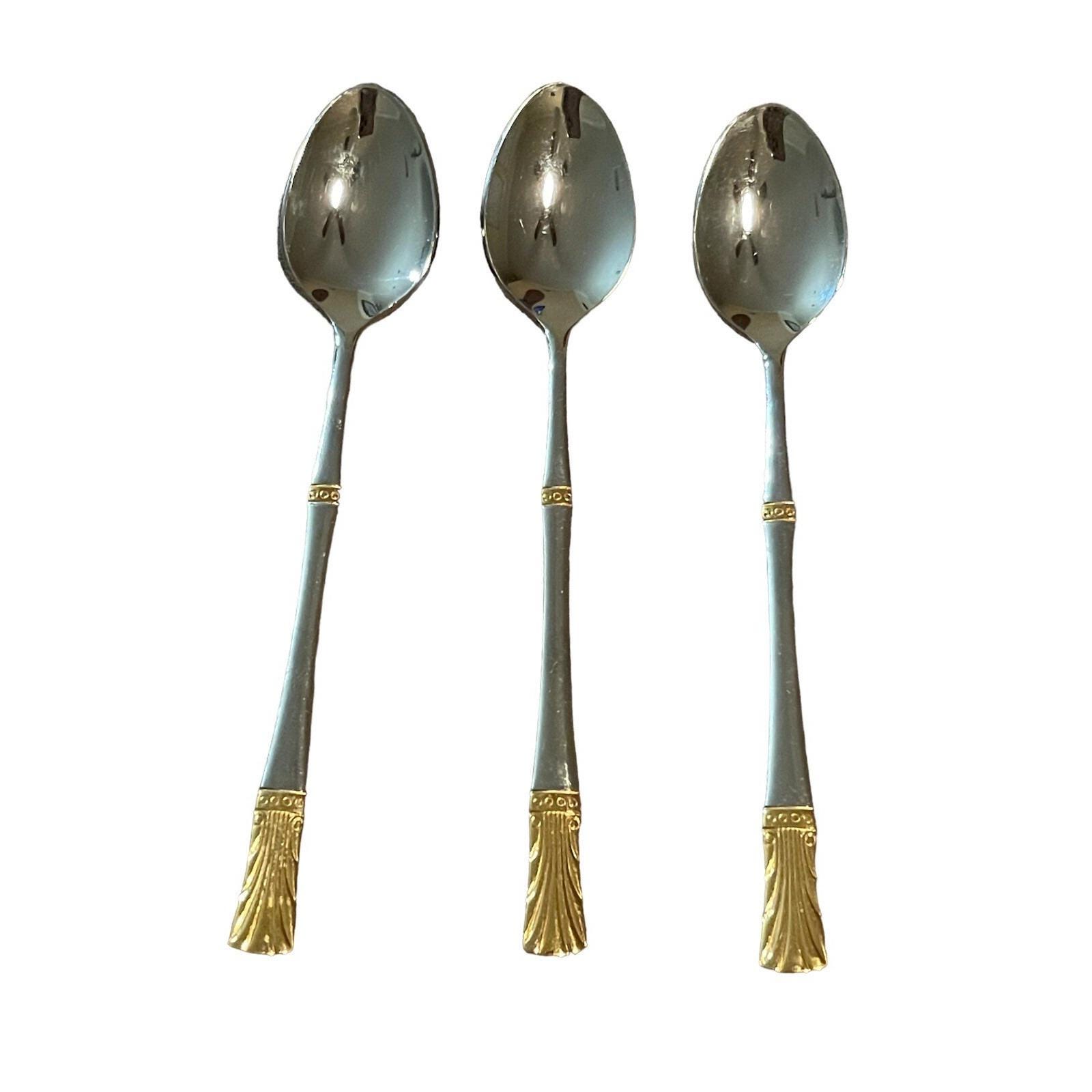Baek San Royal Demitasse Spoons 18-8 Stainless Gold Trim Lot of 3