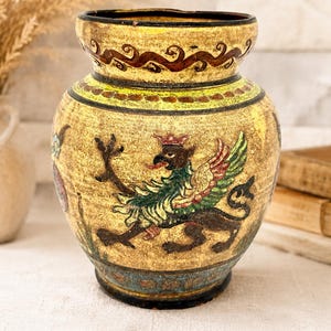 Montopoli d Arno Griffin Vas Italiensk Sgraffito Terracotta Vintage Decor