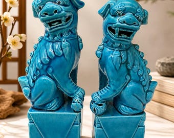 アンティーク中国磁器陶器ターコイズフー犬の置物 - Etsy 日本