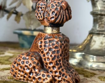 Vintage Poodle Dog Petrol Lighter – Mid Century Ceramic Tabletop Collectible – Brown Textured Glaze
