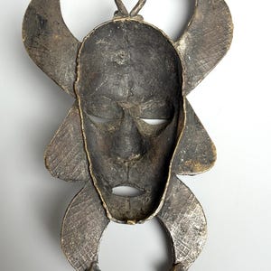 Back view African tribal bronze mask authentic vintage lost-wax casting
