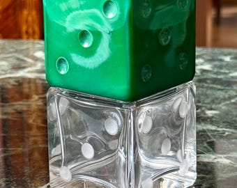 ヴィンテージチェコマラカイトグリーンガラス「サイコロ」香水瓶