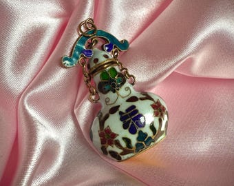 Wisiorek z butelką perfum Cloisonné z lat 60. XX w.: Naszyjnik z chińskiej emalii