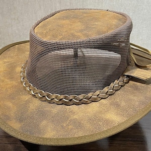 Dabney Brown Suede Leather Cowboy Hat Mesh Breathable Summer Hat Aussie Style Western Hat with leather cord for security