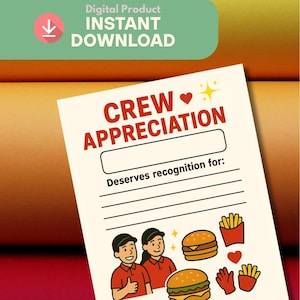 Biglietti di ringraziamento e apprezzamento per il riconoscimento dei dipendenti del fast food