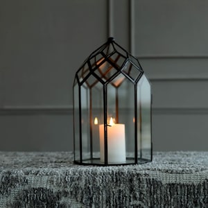 June Lantern | Modern Decorative Lantern for Home Decor Accent | Glass Style Candle Stand