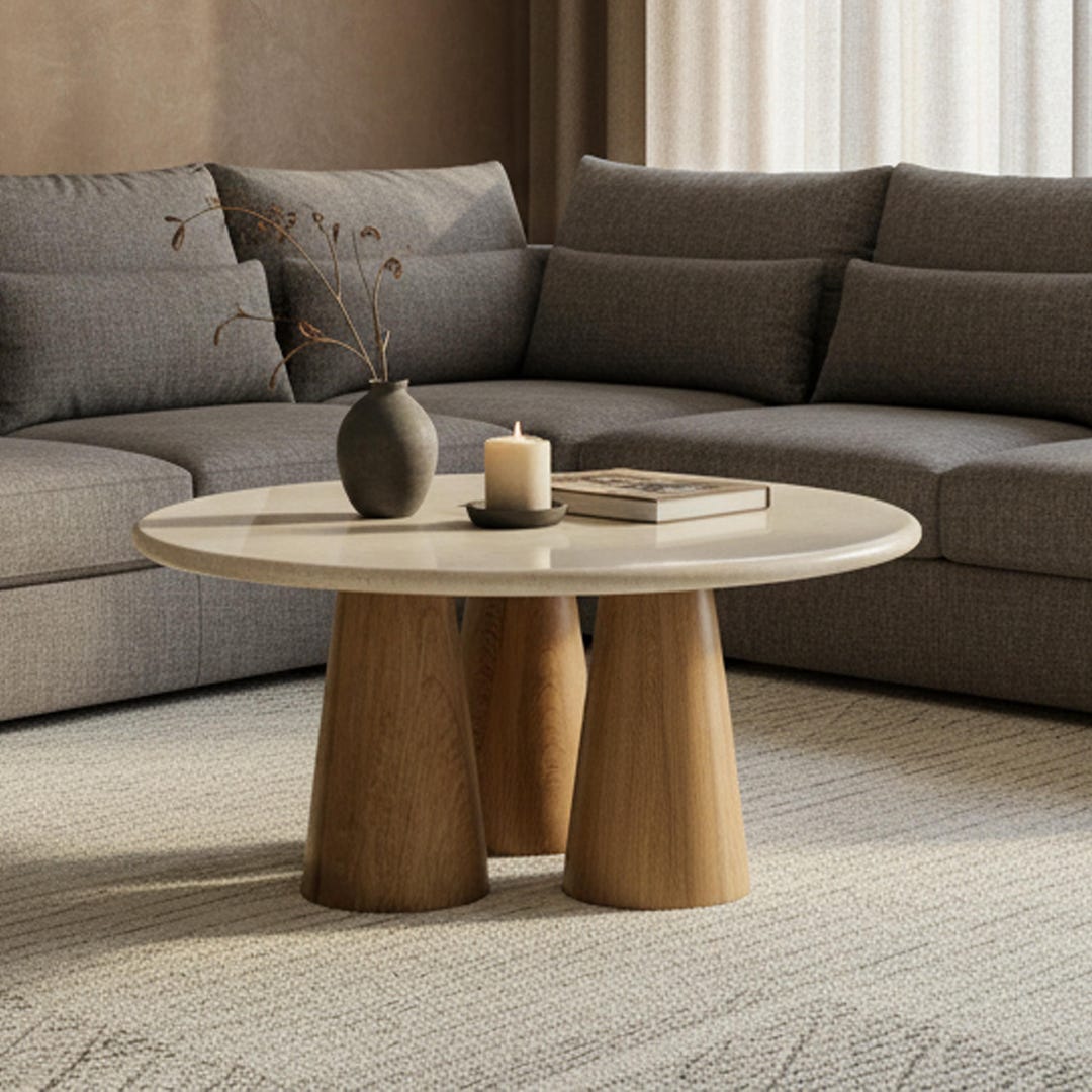 Table Hum Hump Coffee Table – Round Carrara Marble Top Center Table & Solid Oak ...