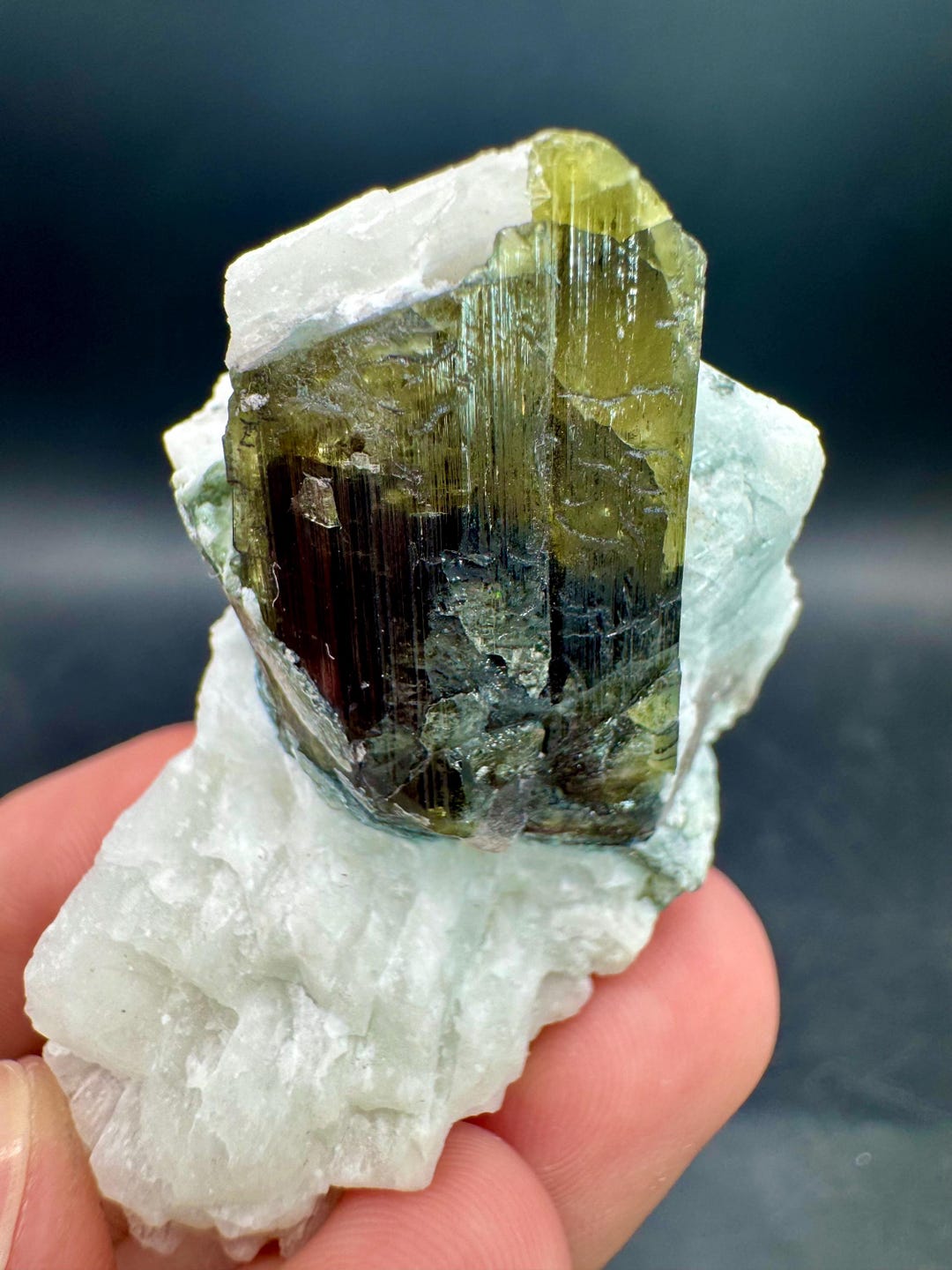 Beautiful Terminated Green Cap Tourmaline Crystal on Albite Combine ...
