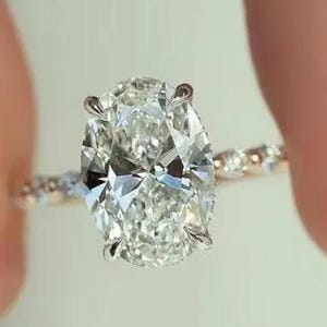 3 CT Oval Moissanite Engagement Ring: 14K White Gold Anniversary Ring