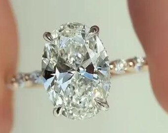 3 CT Oval Moissanite Engagement Ring: 14K White Gold Anniversary Ring