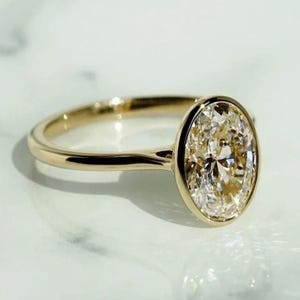 3 CT Oval Moissanite Engagement Ring: Full Bezel Set, Solid Gold Option
