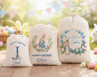 Bolsa de Pascua personalizada, saco de Pascua, conejito de Pascua, bolsas para fiesta de Pascua, decoraciones de Pascua, búsqueda de huevos de Pascua, regalos de Pascua para niños y niñas, sacos con nombre