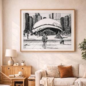 Chicago Architectural Ink Print | The Bean | Modern Hand-Drawn Digital Download