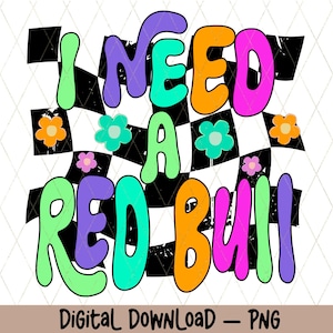 Necesito un Redbull PNG/Retro/Groovy/Bebida energética Sublimación/Descarga digital/A cuadros