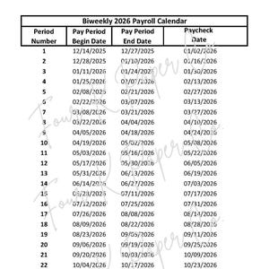 2026 Biweekly Payroll Calendar | Printable & Digital | Pay Period Planner | Payroll Schedule for Employers and Employees | PDF Download