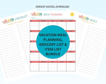 Vacation Meal Planning Bundle | Instant Download Travel Food Organizer